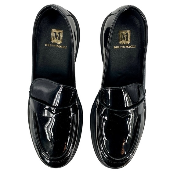BRUNO MAGLI Black Patent Leather Chunky Sole Heeled Loafers Womens Size 41 / 9.5 - Picture 3 of 9